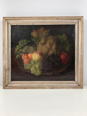 Maleri af Julie Schytz 1834-1917 stilleben olie på lærred frugter i kurv