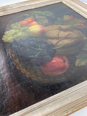 Maleri af Julie Schytz 1834-1917 stilleben olie på lærred frugter i kurv