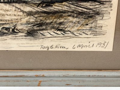 Smuk landskabs tegning af Kay G. Nivaa dateret april 1931 blyant kul på papir