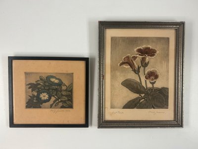 Par raderinger af Oluf Jensen motiver af blomster botanik flora 1926