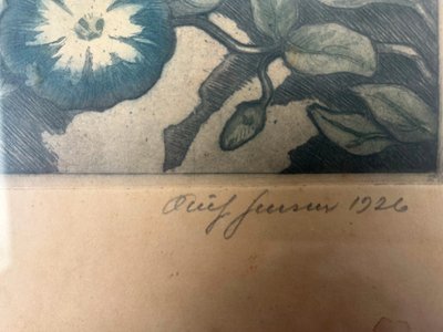 Par raderinger af Oluf Jensen motiver af blomster botanik flora 1926