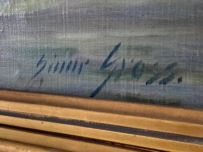 Oliemaleri aften sejlads ved Kronborg, Einar Gross 1895-1962