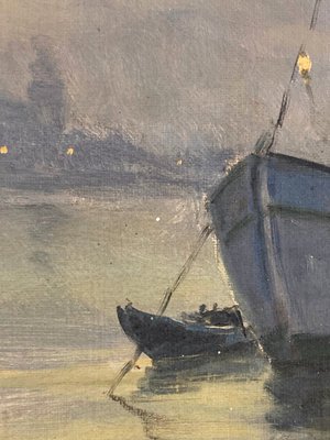 Oliemaleri aften sejlads ved Kronborg, Einar Gross 1895-1962