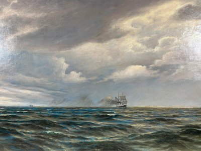 Andreas Riis Carstensen (1844-1906) – Olie på lærred, Marine, i guldramme
