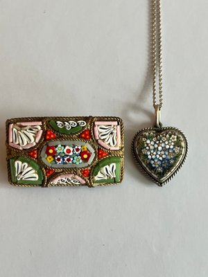 Vintage mikromosaik halskæde og broche