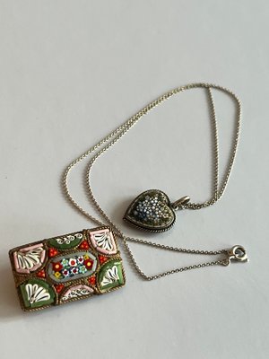 Vintage mikromosaik halskæde og broche