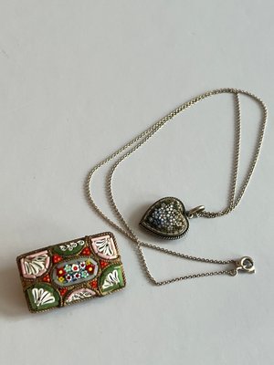 Vintage mikromosaik halskæde og broche