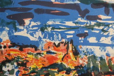 Abstrakt farvelitografi signerede og nummereret 5/80 1976