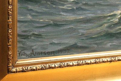 Vilhelm Arnesen Maritimt oliemaleri fra 1932 med Kronborg Slot