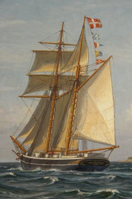 Vilhelm Arnesen Maritimt oliemaleri fra 1932 med Kronborg Slot