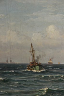Vilhelm Arnesen Maritimt oliemaleri fra 1932 med Kronborg Slot