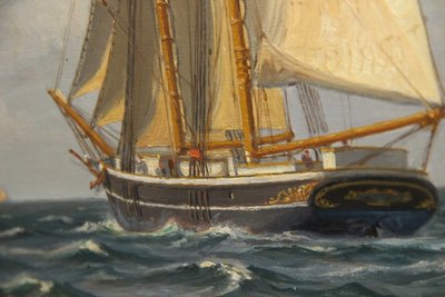 Vilhelm Arnesen Maritimt oliemaleri fra 1932 med Kronborg Slot