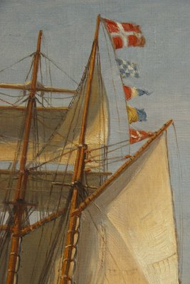 Vilhelm Arnesen Maritimt oliemaleri fra 1932 med Kronborg Slot