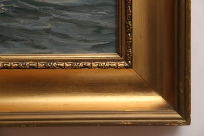 Vilhelm Arnesen Maritimt oliemaleri fra 1932 med Kronborg Slot