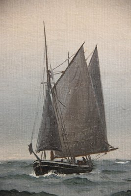 Klassisk marinemaleri med sejlskib af Em. A.P.