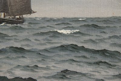 Klassisk marinemaleri med sejlskib af Em. A.P.