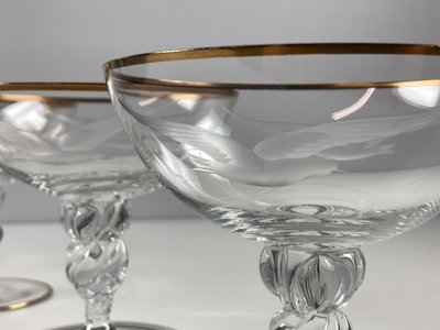 4 stk champagneskåle fra lyngby glas med klassisk guld kant