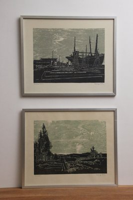 Sæt på 2 originale litografier af Erling Juul
