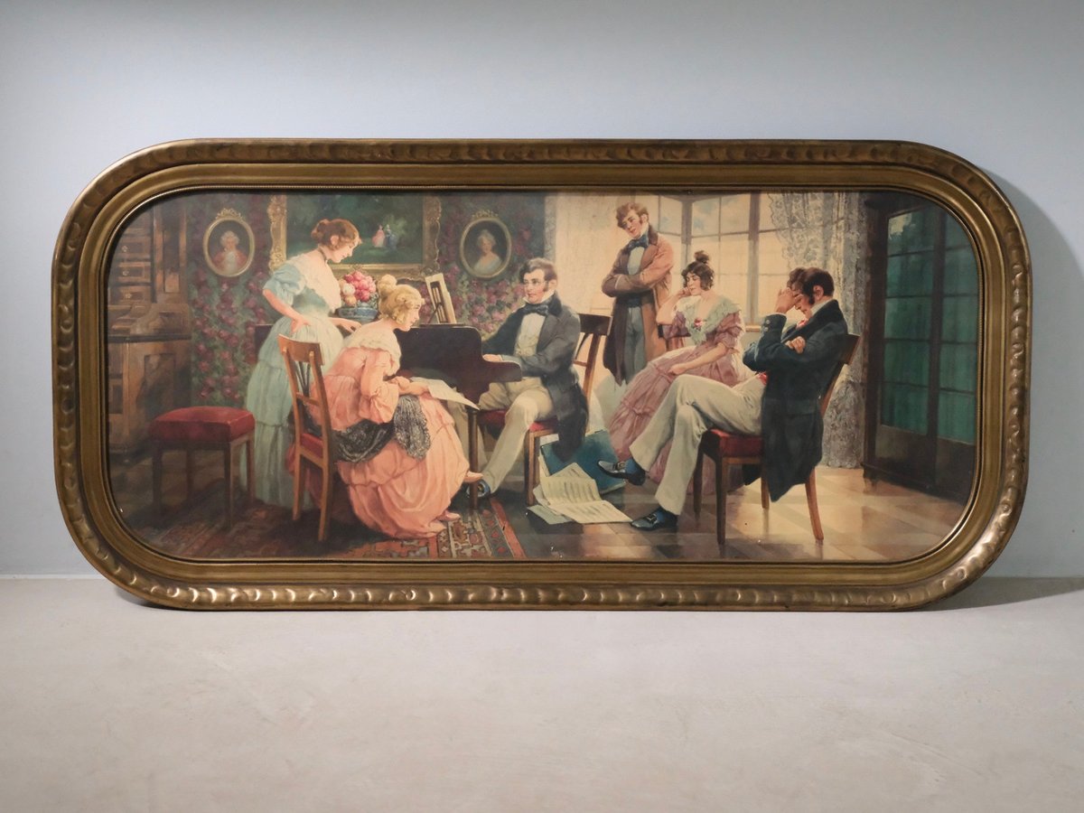 Stort kunststykke i gylden ramme