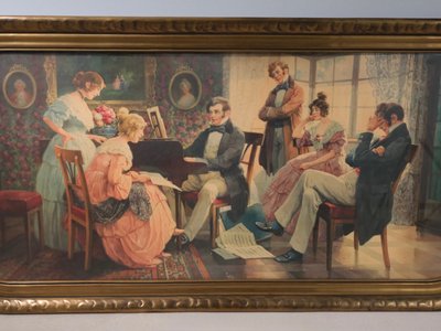Stort kunststykke i gylden ramme