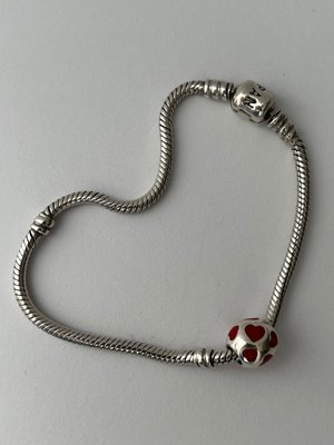 Pandora armbånd i 925 sølv med hjerte kugle vedhæng charm ligeledes i 925 sølv