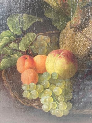 Maleri af Julie Schytz 1834-1917 stilleben olie på lærred frugter i kurv