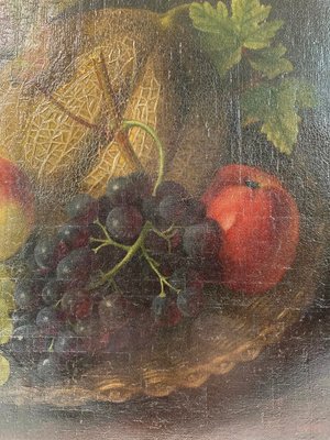 Maleri af Julie Schytz 1834-1917 stilleben olie på lærred frugter i kurv